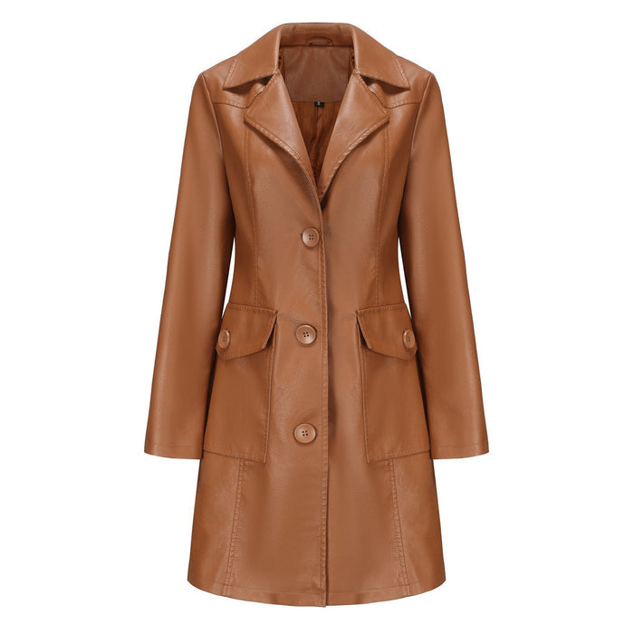 Women’s Long Leather Trench Coat – Fashion Outerwear