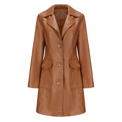 Women’s Long Leather Trench Coat – Fashion Outerwear